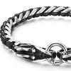 Stainless Steel Mens Dragon Curb Chain Bracelet Interwoven with Black Genuine Leather Strap - COOLSTEELANDBEYOND Jewelry