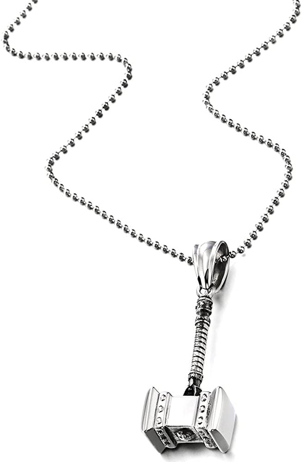 Stainless Steel Thrall Doom Hammer Pendant Necklace for Man with 30 inches Ball Chain - COOLSTEELANDBEYOND Jewelry