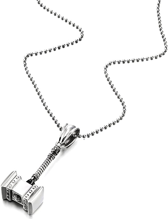 Stainless Steel Thrall Doom Hammer Pendant Necklace for Man with 30 inches Ball Chain - COOLSTEELANDBEYOND Jewelry