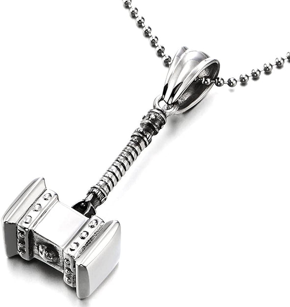 Stainless Steel Thrall Doom Hammer Pendant Necklace for Man with 30 inches Ball Chain - COOLSTEELANDBEYOND Jewelry