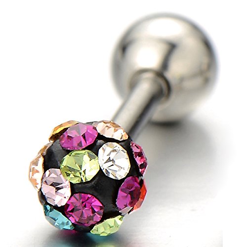 Stainless Steel Womens Ball Stud Earrings Screw Back with Colorful Cubic Zirconia, 2pcs - COOLSTEELANDBEYOND Jewelry