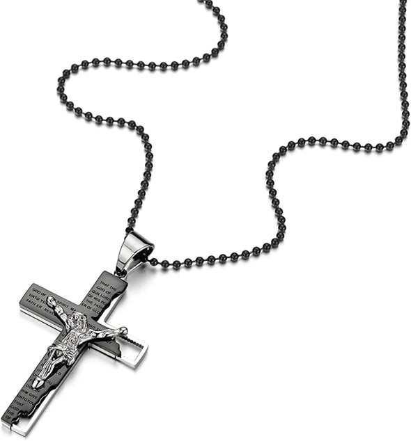 Stainless Steel Cross Mens Two Tone Cross Necklace Steel Jesus