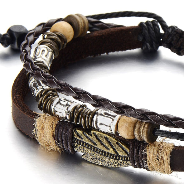 Tribal Tibetan Multi-Strand Brown Leather Bracelet for Men Women Leather Wristband Wrap Bracelet - COOLSTEELANDBEYOND Jewelry