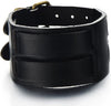 Wide Mens Leather Bracelet Genuine Black Leather Bangle with Two Buckle Clasps - COOLSTEELANDBEYOND Jewelry