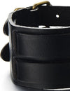 Wide Mens Leather Bracelet Genuine Black Leather Bangle with Two Buckle Clasps - COOLSTEELANDBEYOND Jewelry