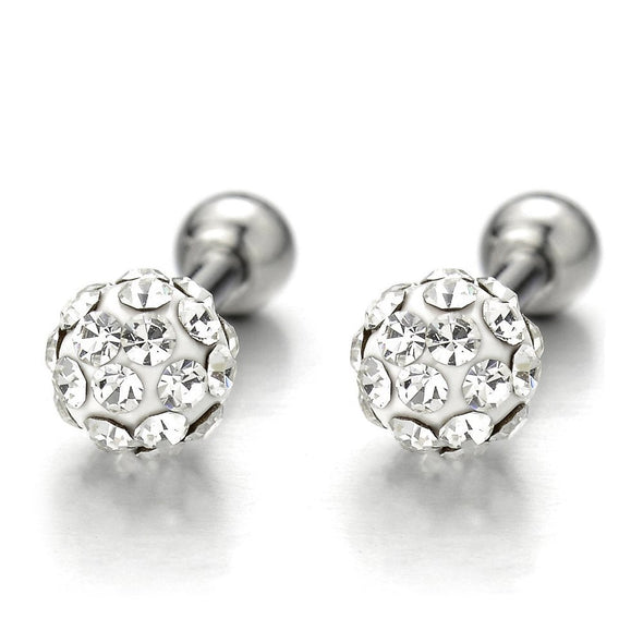 Womens Ball Stud Earrings Screw Back Stainless Steel with Cubic Zirconia, 2pcs - COOLSTEELANDBEYOND Jewelry