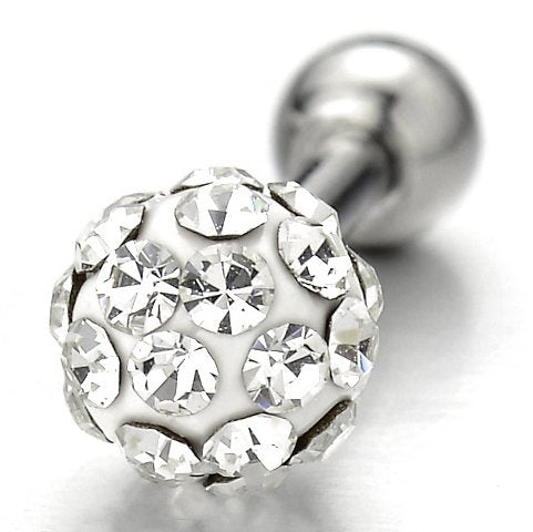 Womens Ball Stud Earrings Screw Back Stainless Steel with Cubic Zirconia, 2pcs - COOLSTEELANDBEYOND Jewelry