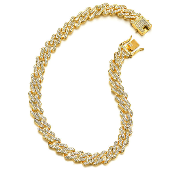 13MM Wide 17 Inches Gold Color Geometric Rectangle Curb Chain Miami Cuban Chain Necklace for Man - COOLSTEELANDBEYOND Jewelry