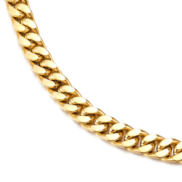 9MM 23.6 Inches Mens Women Steel Gold Color Curb Chain Miami Cuban Chain Necklace with Cubic Zirconia - COOLSTEELANDBEYOND Jewelry