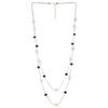 Beads Charms Statement Necklace Two-Strand Long Chains with Black Crystal and Pearl, Fashionable - COOLSTEELANDBEYOND Jewelry