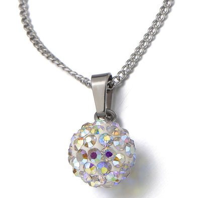 Beautiful 10MM Ball Pendant with Sparkling CZ Cubic Zirconia Necklace with 20 inches Chain - COOLSTEELANDBEYOND Jewelry