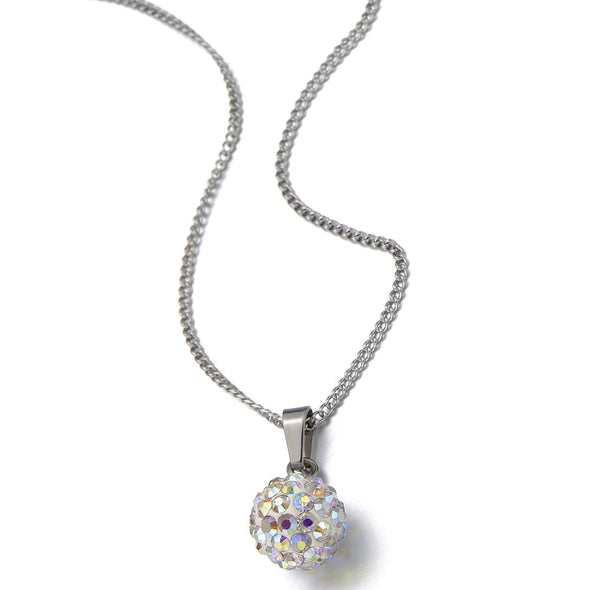 Beautiful 10MM Ball Pendant with Sparkling CZ Cubic Zirconia Necklace with 20 inches Chain - COOLSTEELANDBEYOND Jewelry