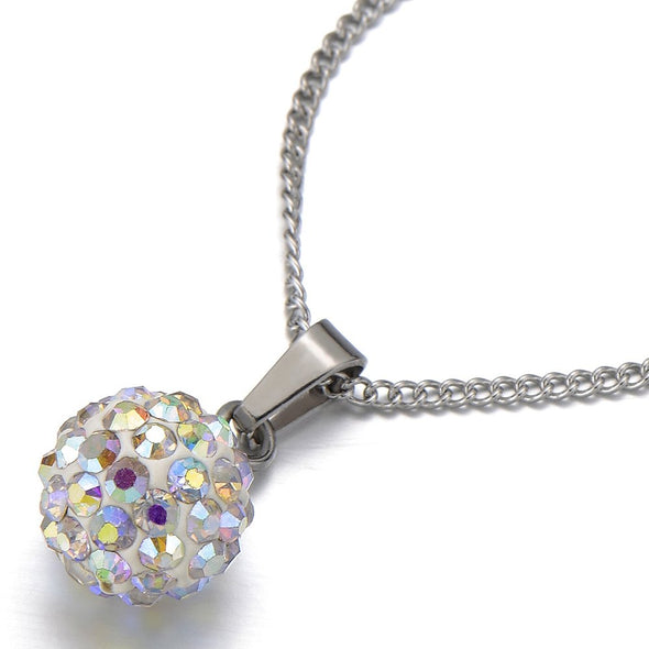 Beautiful 10MM Ball Pendant with Sparkling CZ Cubic Zirconia Necklace with 20 inches Chain - COOLSTEELANDBEYOND Jewelry