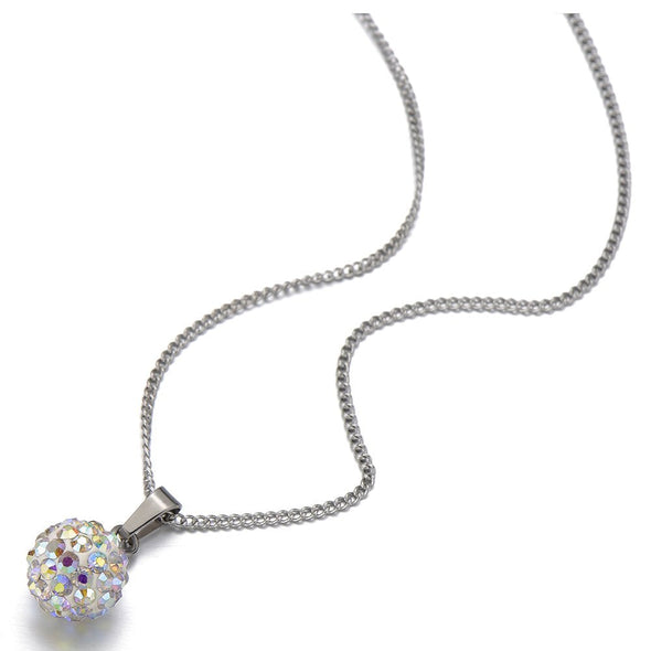 Beautiful 10MM Ball Pendant with Sparkling CZ Cubic Zirconia Necklace with 20 inches Chain - COOLSTEELANDBEYOND Jewelry