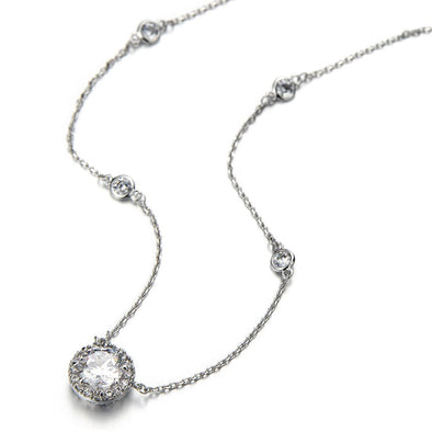 Beautiful 7mm Cz Cubic Zirconia Round Solitaire Necklace with 17 Inches Chain - COOLSTEELANDBEYOND Jewelry