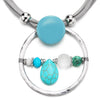 Beautiful Turquoise Gem Stone Chain Circle Charm Cotton Rope Chocker Collar Necklace Light Grey Blue - COOLSTEELANDBEYOND Jewelry