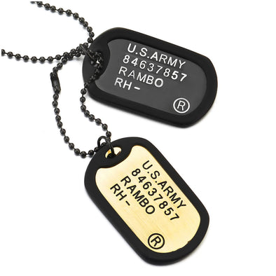 Black and Bronze Two-Pieces Military Army Dog Tag with Black Silicone Pendant Necklace 28 Ball Chain - COOLSTEELANDBEYOND Jewelry