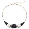 Black Gold Choker Collar Statement Necklace Black White Geometric Faceted Wood Beads and Metal Beads - coolsteelandbeyond