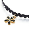 Black Lace Choker Necklace with Dangling Black Enamel Flower Gold Color Charm with Cubic Zirconia - COOLSTEELANDBEYOND Jewelry