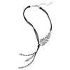 Black Leather Rope Choker Collar Necklace Silver Color Leaf Petal Tassel Pendant, Lariat Necklace - coolsteelandbeyond