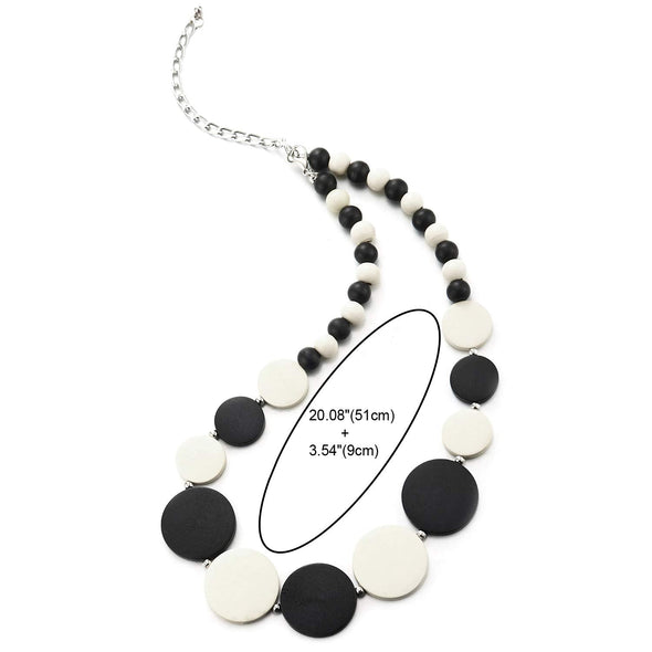 Black White Wood Circle Disc Beads Chain Choker Collar Statement Necklace, Dress Party Event, Unique - COOLSTEELANDBEYOND Jewelry