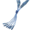 Boho Chic Lariat Necklace Tassel Pendant Pastel Blue Crystal Bead Three-strand Long Chain Y-Shape - coolsteelandbeyond