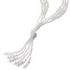 Boho Chic Lariat Necklace Tassel Pendant White Crystal Bead Three-Strand Long Chain Y-Shape - COOLSTEELANDBEYOND Jewelry