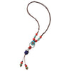 Brown Statement Necklace Red Blue Green Ceramic Beads String Y-Shape Drop Dangle Pendant - COOLSTEELANDBEYOND Jewelry