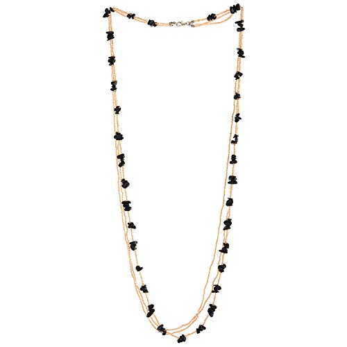 Champagne Gold Bead Necklace Long Chains Dark Blue Irregular Glitter Sand Stone - coolsteelandbeyond