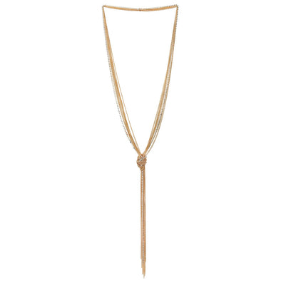 Chic Gold Lariat Necklace Tassel Pendant with Rhinestones, Multi-strand Long Chains Y-Shape - COOLSTEELANDBEYOND Jewelry