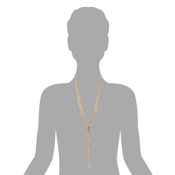 Chic Gold Lariat Necklace Tassel Pendant with Rhinestones, Multi-strand Long Chains Y-Shape