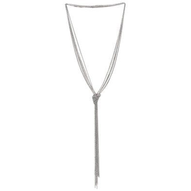 Chic Silver Lariat Necklace Tassel Pendant with Rhinestones, Multi-strand Long Chains Y-Shape - COOLSTEELANDBEYOND Jewelry