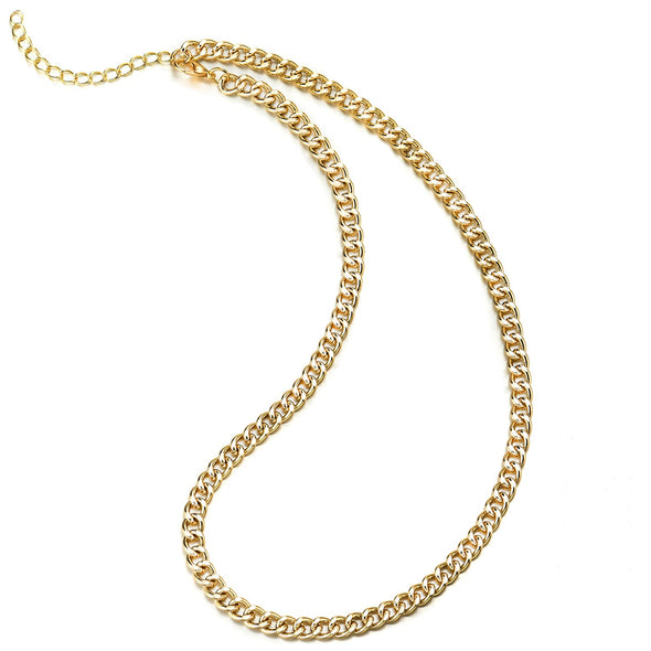 Classic Gold Color Curb Chain Statement Necklace, Cool, Party, Light Weight
