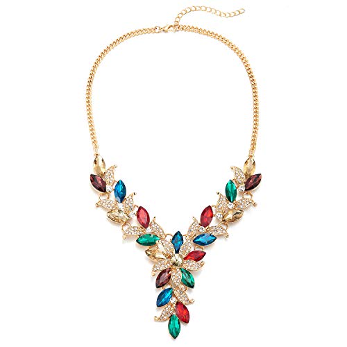 Colorful Marquise Crystal Rhinestone Petal Flower Drop Y Pendant Necklace, Earrings Set - coolsteelandbeyond