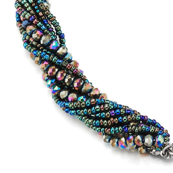Colorful Statement Necklace Multi-Layer Beads Crystal Braided Chain Choker Collar Magnetic Clasp - COOLSTEELANDBEYOND Jewelry