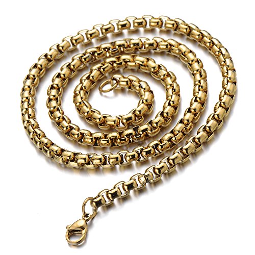5MM 22 Inches Stainless Steel Wheat Chain Necklace for Men Gold Color with Lobster Claw Clasp