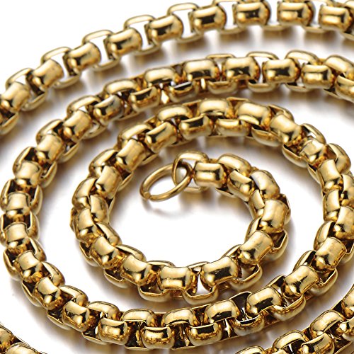 5MM 22 Inches Stainless Steel Wheat Chain Necklace for Men Gold Color with Lobster Claw Clasp