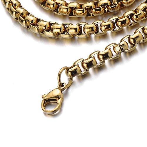 5MM 22 Inches Stainless Steel Wheat Chain Necklace for Men Gold Color with Lobster Claw Clasp