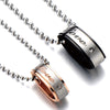A Pair Oval Ring Pendant Necklace for Lovers for Couples Stainless Steel Black Rose Gold Tow-Tone - COOLSTEELANDBEYOND Jewelry