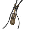 Aged Brass Feather Leaf Bolo Tie Necktie, Lariat Necklace, Black Leather Rodeo Long Y Necklace - COOLSTEELANDBEYOND Jewelry