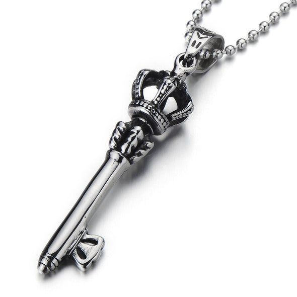Antique Crown Key Pendant Necklace for Men for Women for Stainless Steel with 23.4 in Ball Chain - COOLSTEELANDBEYOND Jewelry