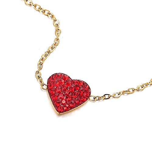 COOLSTEELANDBEYOND Beautiful Red Cubic Zirconia Love Heart Pendant Necklace with 18 inches Gold Color Rope Chain - COOLSTEELANDBEYOND Jewelry