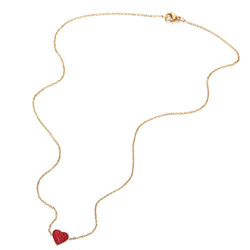 COOLSTEELANDBEYOND Beautiful Red Cubic Zirconia Love Heart Pendant Necklace with 18 inches Gold Color Rope Chain - COOLSTEELANDBEYOND Jewelry