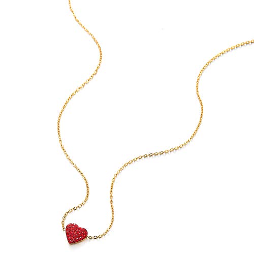 COOLSTEELANDBEYOND Beautiful Red Cubic Zirconia Love Heart Pendant Necklace with 18 inches Gold Color Rope Chain - COOLSTEELANDBEYOND Jewelry