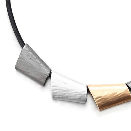 COOLSTEELANDBEYOND Black Bib Choker Collar Statement Necklace with Grey Gold Silver Geometric Charms Pendant, Dress - coolsteelandbeyond