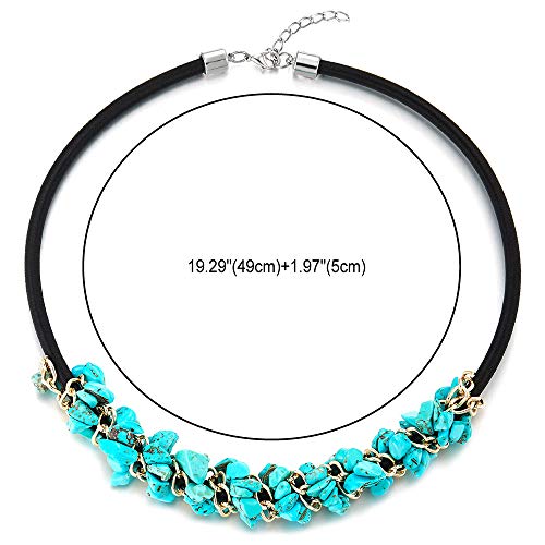 COOLSTEELANDBEYOND Black Cotton Rope Choker Bib Collar Necklace with Turquoise Chain Pendant - coolsteelandbeyond