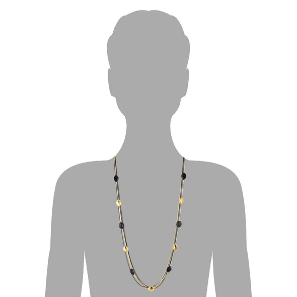 Black Gold Multi-Strand Long Chains Statement Necklace with Oval Acrylic Metal Beads Charms Pendant