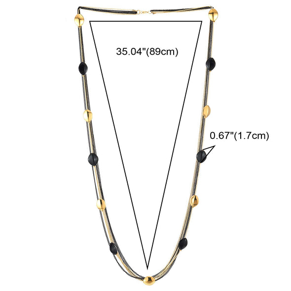 Black Gold Multi-Strand Long Chains Statement Necklace with Oval Acrylic Metal Beads Charms Pendant