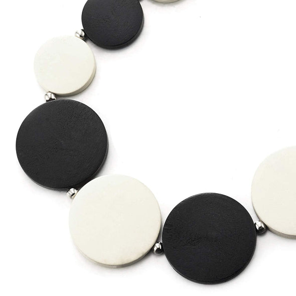 Black White Wood Circle Disc Beads Chain Choker Collar Statement Necklace, Dress Party Event, Unique - COOLSTEELANDBEYOND Jewelry