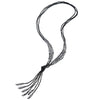 Boho Chic Lariat Necklace Tassel Pendant Black Silver Crystal Bead Three-Strand Long Chain Y-Shape - COOLSTEELANDBEYOND Jewelry